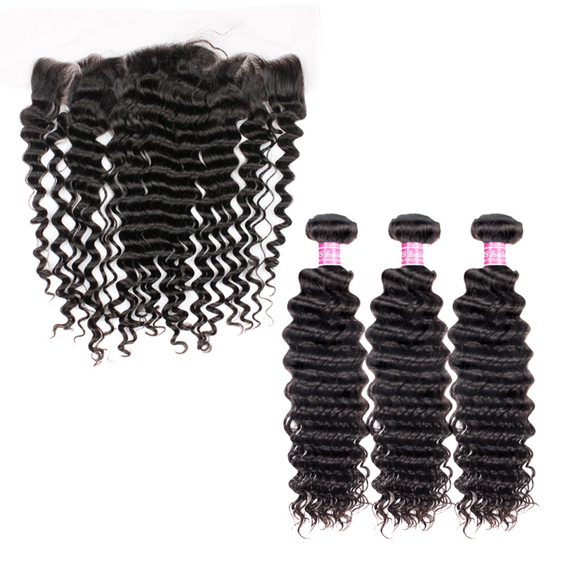 Virgin Deep Wave Hair Bundles With 13x4 Transparent/HD Lace Frontal Closure